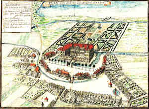Plan von Schlos und Stadtel Saabor - Zamek i miasto, widok z lotu ptaka